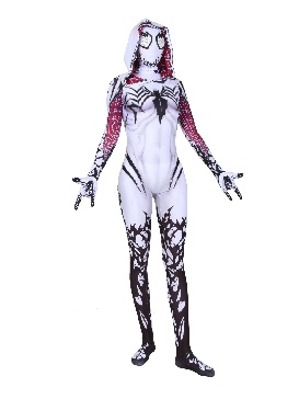 Lycra 3D Printed Women White Venom Cloak Big spider Halloween Costume Spiderman Tights Cosplay Halloween Costume