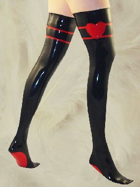 Halloween costume Black Latex Stockings with Red Heart Pattern
