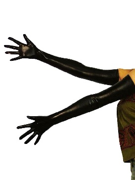Halloween Costume Shiny Metallic Black Shoulder Length Gloves