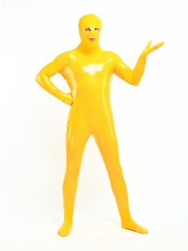 Unisex Open Mouth Eyes Designed Pvc catsuit Yellow Halloween Cosplay costume