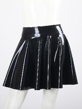 Black Natural Latex Clothing Sexy Ruffles Sun Skirt Black Latex Skirt