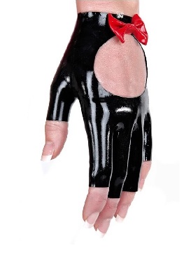 Unisex Latex Open Big Hole Half Fingers Short Latex Gloves with Red Bow-knot