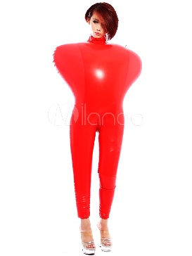 Halloween Costume Red Sleeveless Air Inflation Latex Catsuit