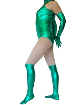 Lycra Cosplay Costume Green Spandex Leotard Bodysuit with Gloves and Stocking