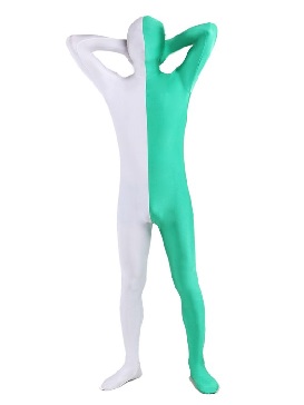Halloween Green White split costume Lycra Spandex Full Body Zentai Suit