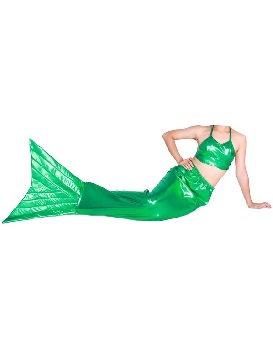 Halloween Green Shiny Metallic Tail Mermaid Animal costume zentai
