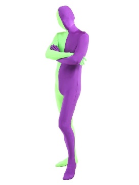 Halloween Green Purple split costume Lycra Spandex Full Body Zentai Suit