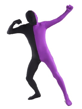 Halloween Purple and Black split costume Full Body Lycra Spandex zentai suit