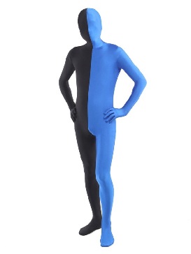 Halloween Black Blue split costume Full Body Lycra Spandex zentai suit