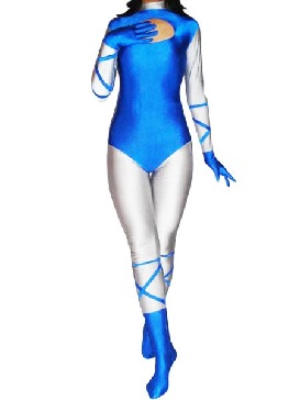 Halloween Female costume Blue White lycra Spandex zentai suit