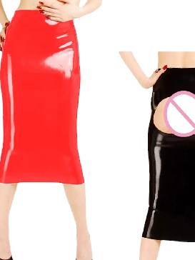 Knee Length Lady Skirt Sexy Open Buttock Skirt Hollow Out PVC Wetlook Midi Skirt Nightclub Halloween Costume
