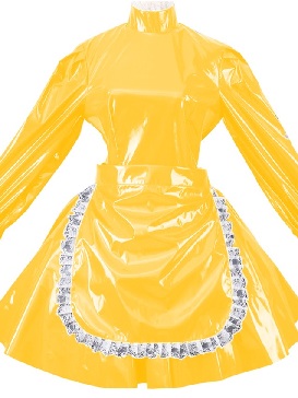 Halloween PVC Dress Lockable French Maid Dress Lantern Sleeve Maid Mini Dress with Apron