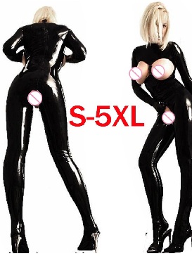 Open Bust Catsuit Cat Ladies Halloween Costume Open Crotch Women Sexy PVC Catsuit Fitting Jumpsuits