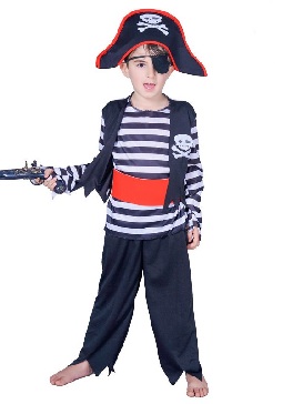 Kids Men Striped Pirate Costumes Masquerade Stage Show Costumes Halloween Cosplay Costume