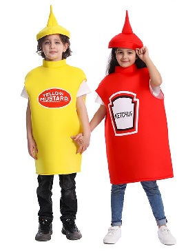 Kids Spoof Ketchup Mustard Costume Halloween Party Funny Ketchup Cosplay Costume