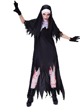 Supply Halloween Adult Women Bloodstained Nun Long Dress Suit Party Costume Cosplay Zombie Friar Costume