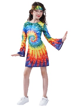 Supply Little Girl Kids Rainbow Hippie Costume American Vintage Colorful Hippie Skirt Stage Show Costumes
