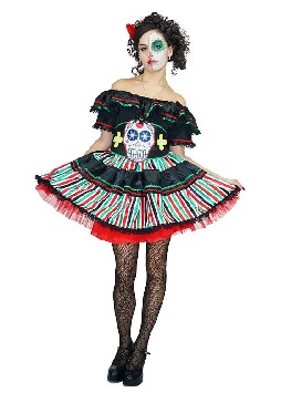 Supply Halloween Adult Women Day of the Dead Bridal Dress Female Ghost Bone Stage Show Costumes Party Costumes