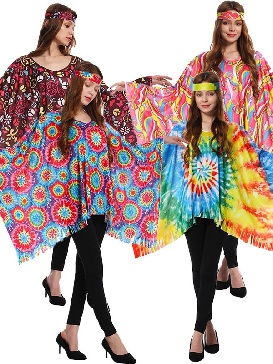 Supply Adult Big Girls Variety of Vintage Hippie Ponchos 70's' Women Hippie Party Show Costumes