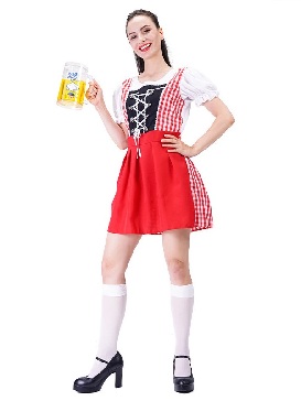 Supply Red Plaid Beer Women's Dress Carnival Masquerade Dress Festive Party Cosplay Costumes