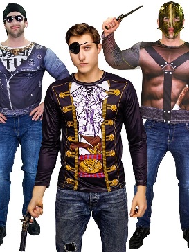 Supply Halloween Men Print Long Sleeve Gladiator Motorcyclist Cool Pirate Cosplay Costume Stage Performance