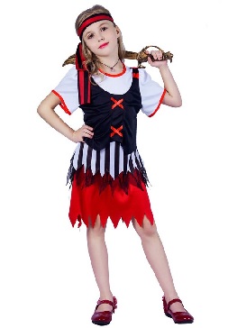 Supply Halloween Kids Little Girl Striped Pirate Princess Show Costumes Girl Pirate Party Costume Show Costumes