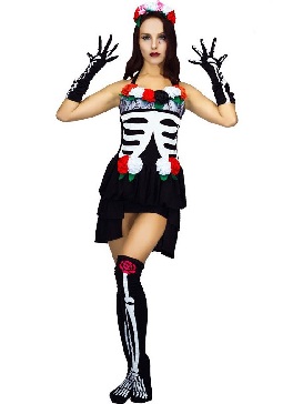 Halloween Adult Women Ghost Bone Costume Female Skull Masquerade Party Cosplay Costume Stage Costumes