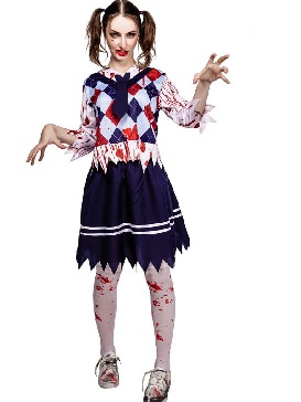 Halloween Horror Bloody Zombies Adult Female Bloodstained Plaid Costume Cosplay Stage Show Costumes