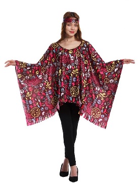 Adult Big Female Hippie Cape Carnival Party Masquerade Ball Vintage Peace Hippie Costume