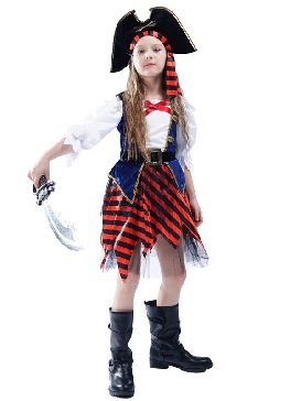 Halloween Girls Striped Pirates Cosplay Costumes Kids Girls Pirate Princess Stage Show Costumes