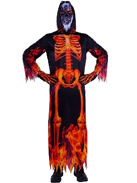 Men Ghost Skull Flame Robe Halloween Horror Demon Costume Cosplay Costumes