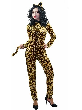 Adult Halloween Women Leopard Jumpsuit Women's Animal Masquerade Stage Show Costumes