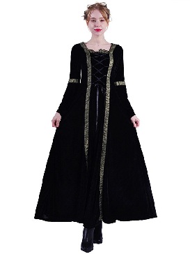 Halloween Black Vintage Adult Medieval Princess Long Dress Masquerade Party Stage Show Costumes