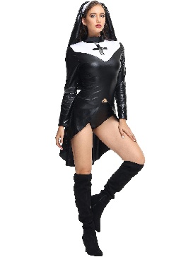 Halloween Leather Nun Costume PU Leather Punk Nun Costume Cosplay Costume Costume