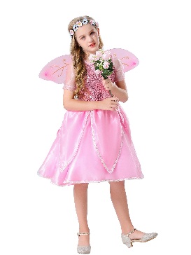 Halloween Pink Cherub Costume Kids Wings Snow White Dress