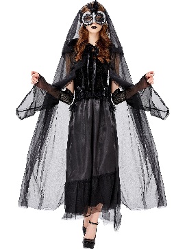 Female Vampire Halloween Costume Cape Ghost Bridal Dress Day of the Dead Costume Vampire