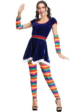 Rainbow Striped Christmas Costume Halloween Party Costume Circus Clown Cosplay Costume Stage Costumes