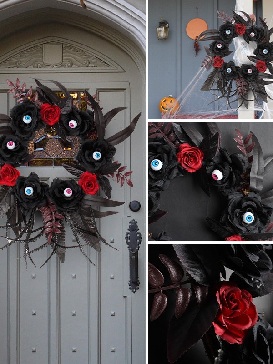 Halloween Artificial Rose Eyeballs Dead Branch Garland Bar Horror Atmosphere Decoration Rattan Circles
