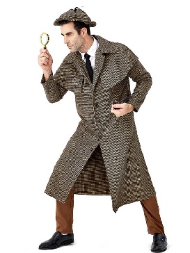 Halloween Carnival Movie Character Detective Sherlock Holmes British Plaid Turtleneck Jacket Halloween Costume
