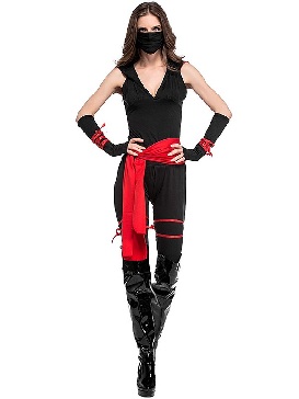 Ninja Masked Warrior Women Cosplay Black Ninja Halloween Costume