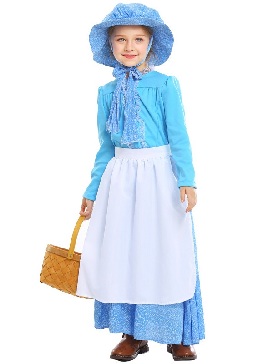 Blue Soft Skin-friendly Children Dress British Pioneer Girl Dress Colonial Cosplay Halloween Costume