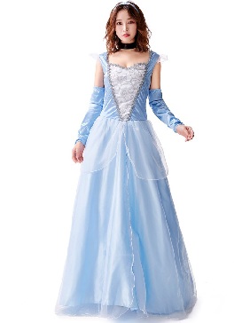 Halloween Carnival Costume Sky Blue Princess Queen Fairy Tale Protagonist Dress