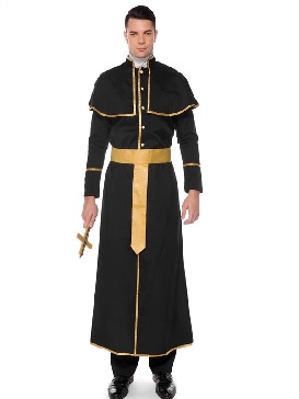 Adult Male Style Halloween Costume Professional Role Playing Priest Roman Priest Black Robe Costume