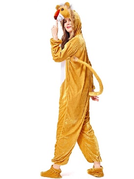 Halloween Unisex Adult Animal Play Lion Costume with Hooded and Foot Cover Jumpsuit