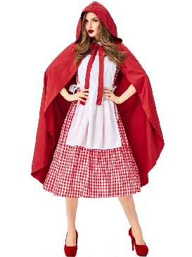 Halloween Adult Red Plaid Little Red Riding Hood Wolf Grandma Fairy Tale Character Costume