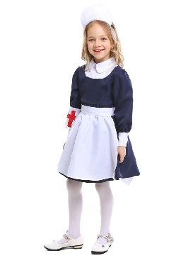 Halloween Children Clothing Nurse Role-playing Game Uniform Girl Blue White Nurse Costume