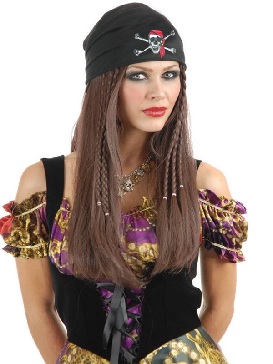 Pirate Wig Long Curly Hair Straight Hair Halloween Stage Performance Accessories Pirate Mid-length Wig