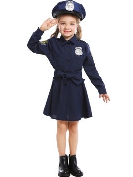 Halloween Children Dress Up Costume Cosplay Cute Police Uniform Girls Slim One-piece Long-sleeved Police Skirt